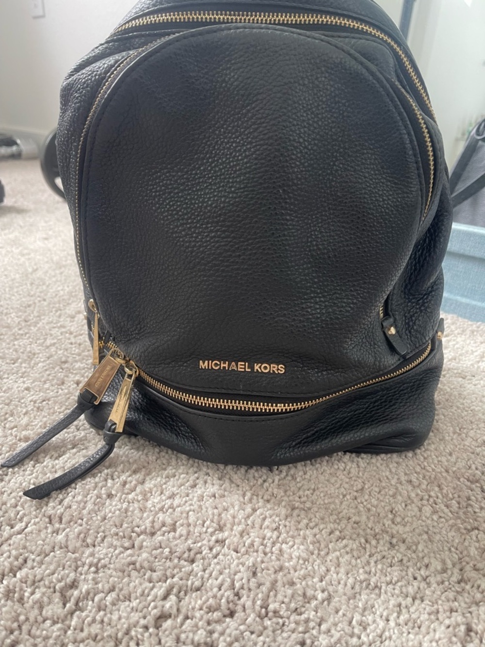 Michael Kors Black Pebbled Leather Small Backpack with Gold Hardware - Picture 1 of 7